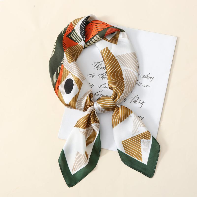 Geometric Stripe Print Square Scarf Vintage Small Block Neckerchief