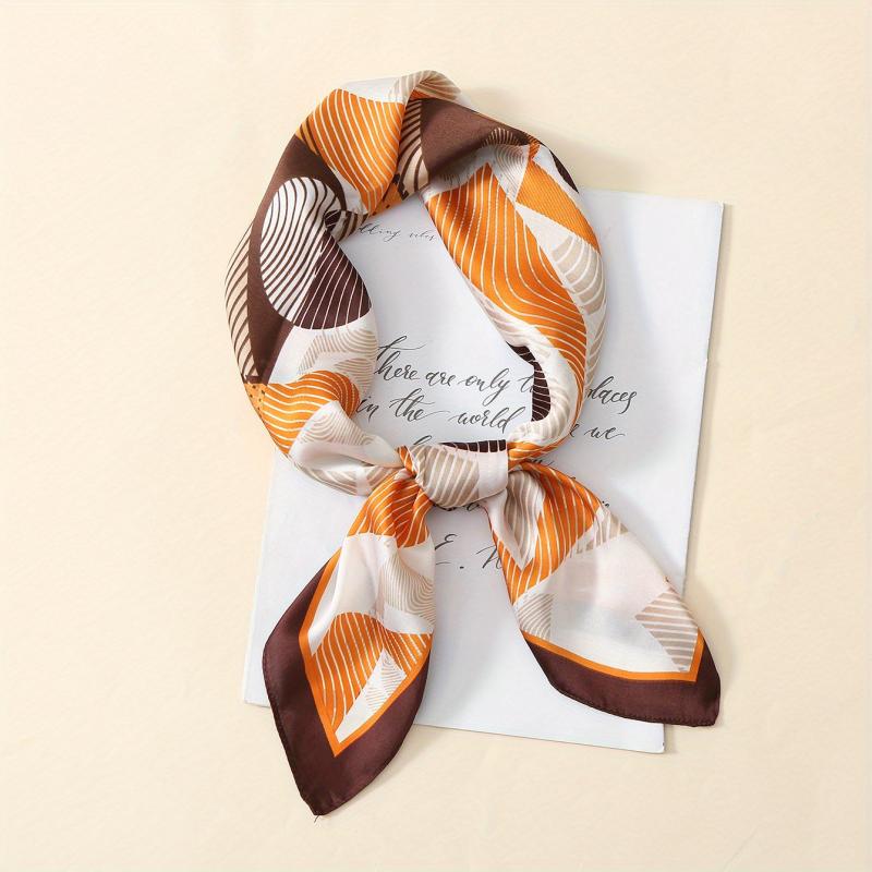 Geometric Stripe Print Square Scarf Vintage Small Block Neckerchief