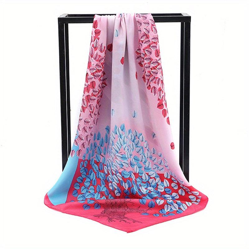 Classic Leaf Print Shawl Silk Square Scarf Windproof Head Wrap