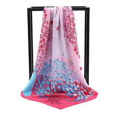 Classic Leaf Print Shawl Silk Square Scarf Windproof Head Wrap
