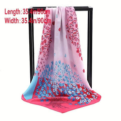 Classic Leaf Print Shawl Silk Square Scarf Windproof Head Wrap