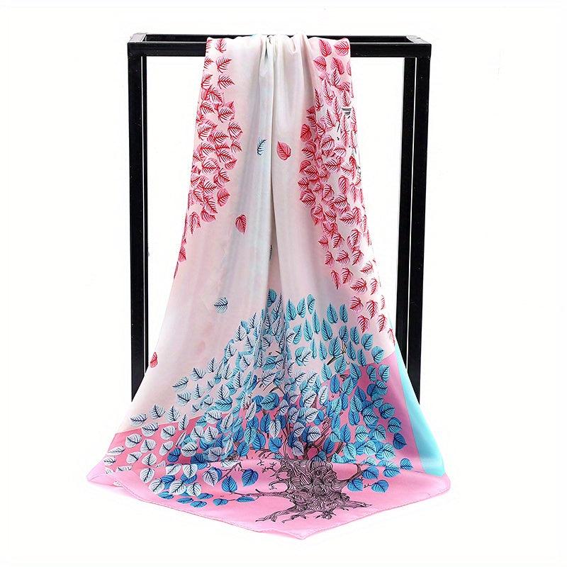 Classic Leaf Print Shawl Silk Square Scarf Windproof Head Wrap