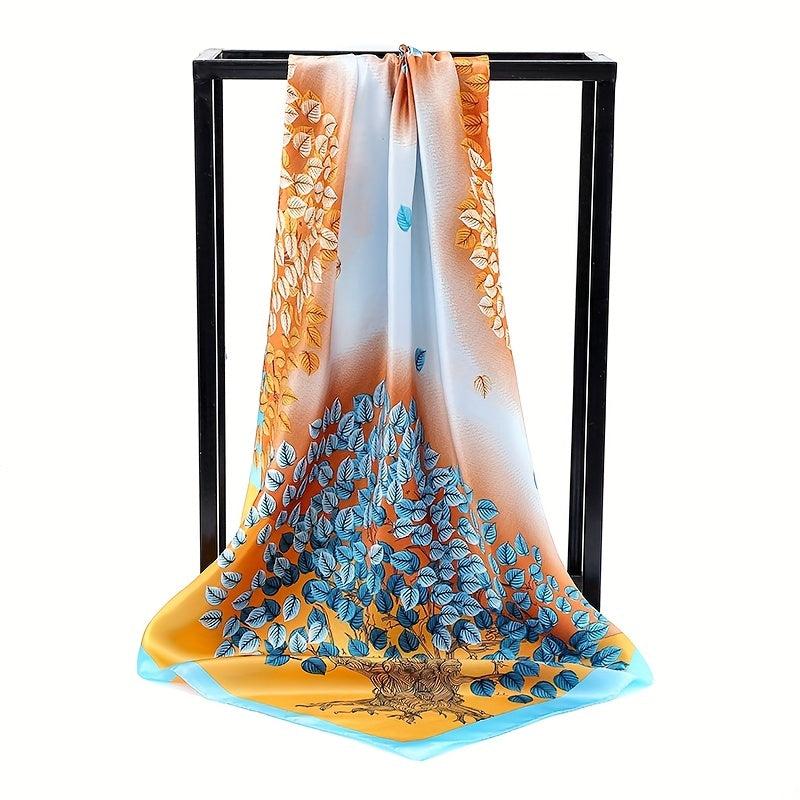 Classic Leaf Print Shawl Silk Square Scarf Windproof Head Wrap