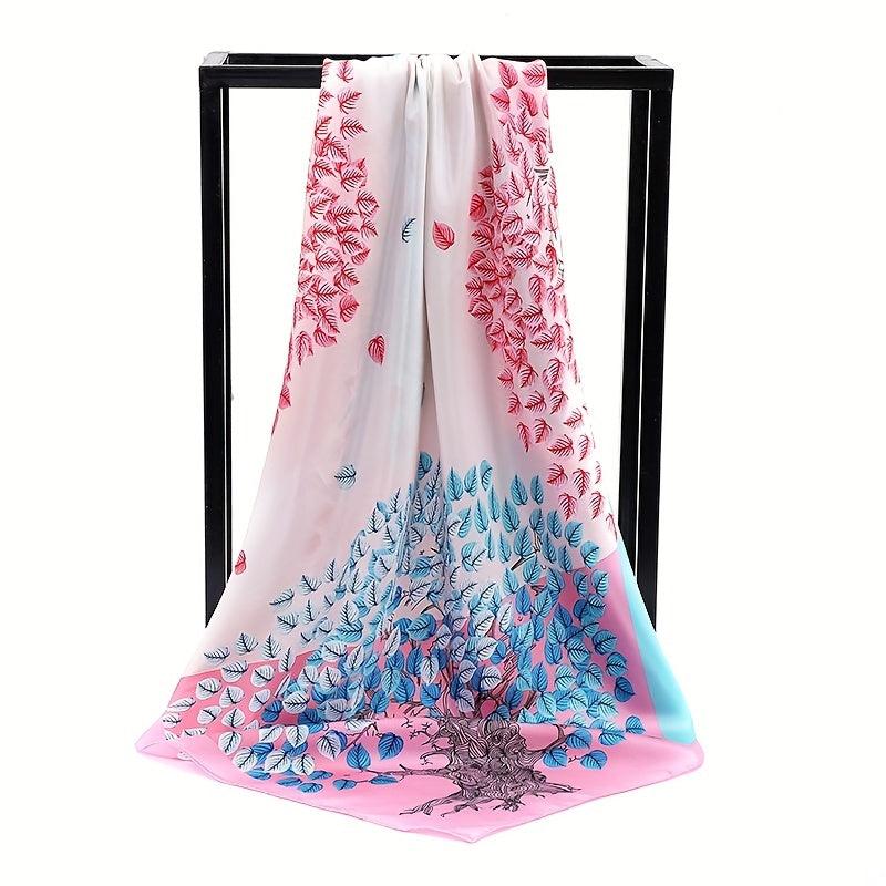 Classic Leaf Print Shawl Silk Square Scarf Windproof Head Wrap