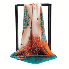Classic Leaf Print Shawl Silk Square Scarf Windproof Head Wrap