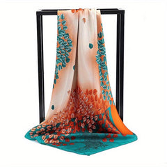 Classic Leaf Print Shawl Silk Square Scarf Windproof Head Wrap