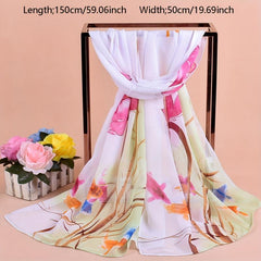 Lotus Goldfish Print Chiffon Scarf for Summer Sunscreen