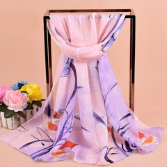 Lotus Goldfish Print Chiffon Scarf for Summer Sunscreen