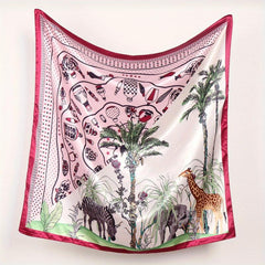 Cartoon Animal Print Silk Bandana Square Scarf Beach Towel Head Wrap