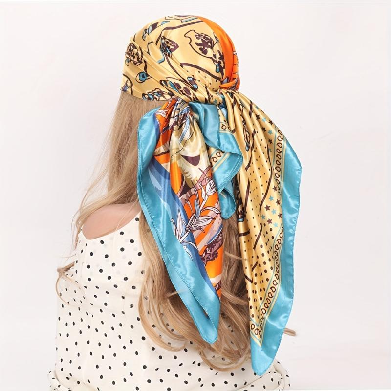 Cartoon Animal Print Silk Bandana Square Scarf Beach Towel Head Wrap