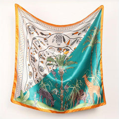 Cartoon Animal Print Silk Bandana Square Scarf Beach Towel Head Wrap