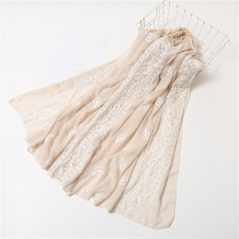 Embroidery Print Shawl Scarf Casual Thin Scarves Chiffon Hair Scarf