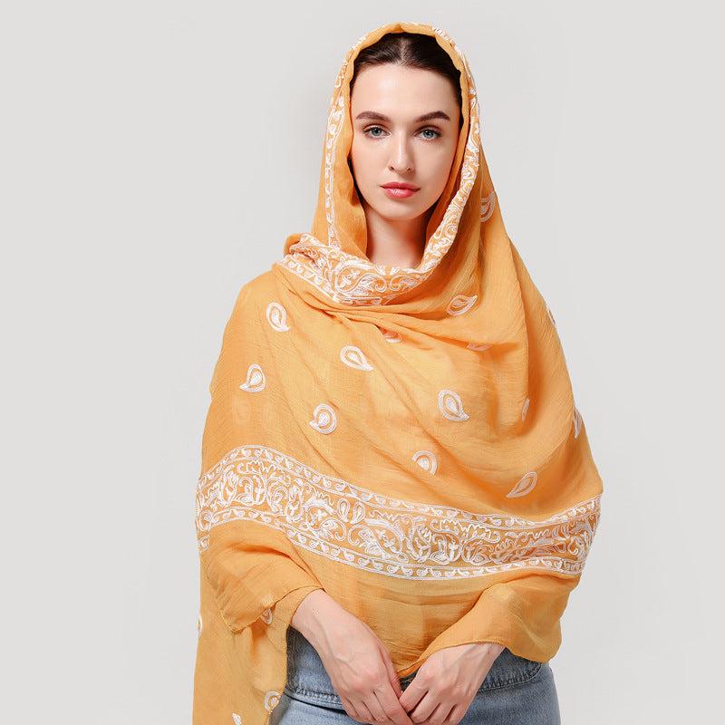 Embroidery Print Shawl Scarf Casual Thin Scarves Chiffon Hair Scarf