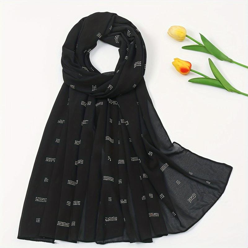 Rhinestone Decor Chiffon Shawl Scarf Wrap for Daily Decoration