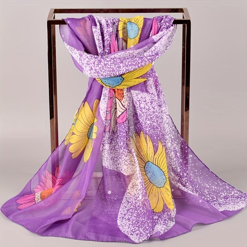Sunflower Print Chiffon Scarf Thin Silk Shawl