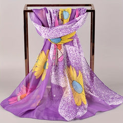 Sunflower Print Chiffon Scarf Thin Silk Shawl