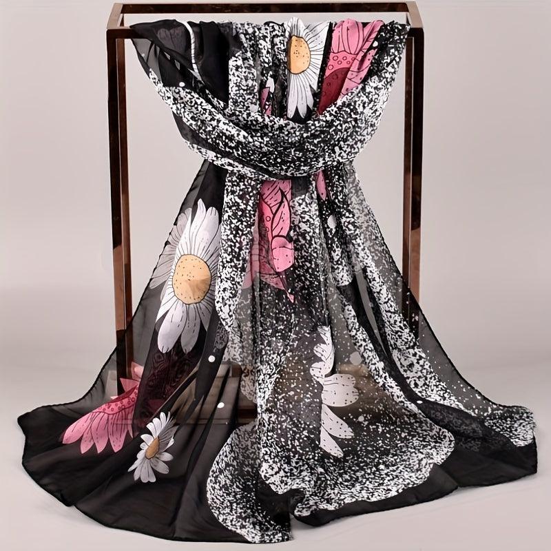 Sunflower Print Chiffon Scarf Thin Silk Shawl