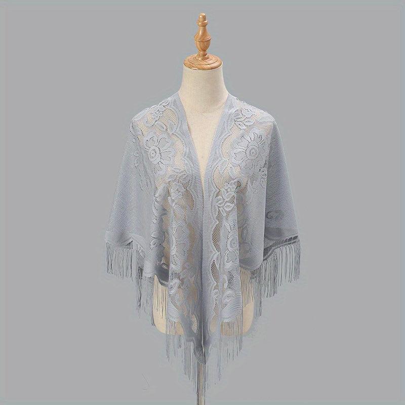 Tassel Shawl Thin Triangle Scarf Flower Embroidery Wrap