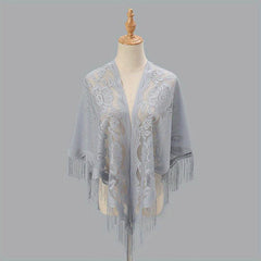 Tassel Shawl Thin Triangle Scarf Flower Embroidery Wrap