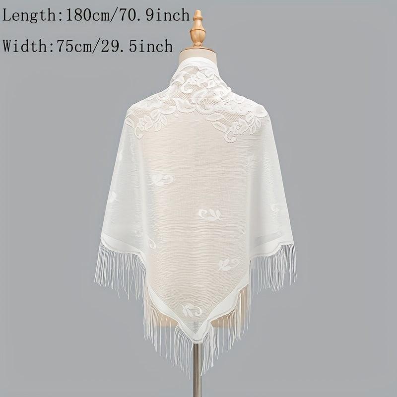 Tassel Shawl Thin Triangle Scarf Flower Embroidery Wrap