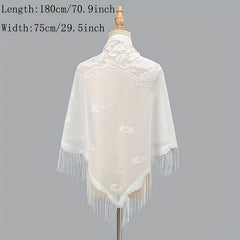 Tassel Shawl Thin Triangle Scarf Flower Embroidery Wrap