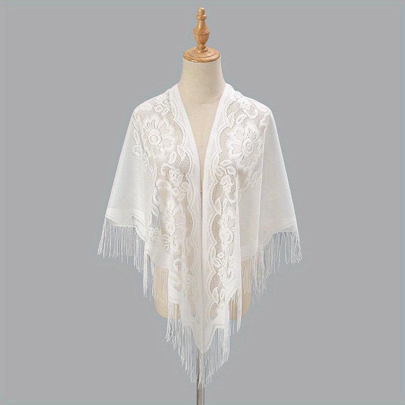 Tassel Shawl Thin Triangle Scarf Flower Embroidery Wrap