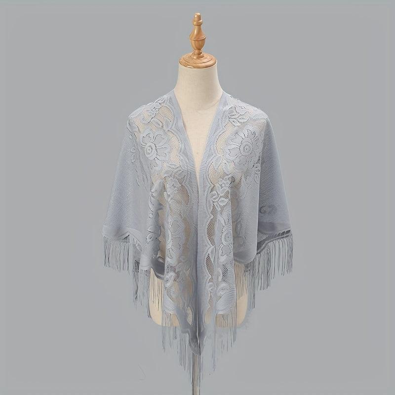 Tassel Shawl Thin Triangle Scarf Flower Embroidery Wrap