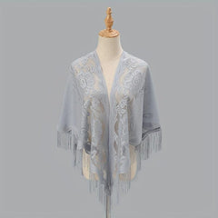 Tassel Shawl Thin Triangle Scarf Flower Embroidery Wrap