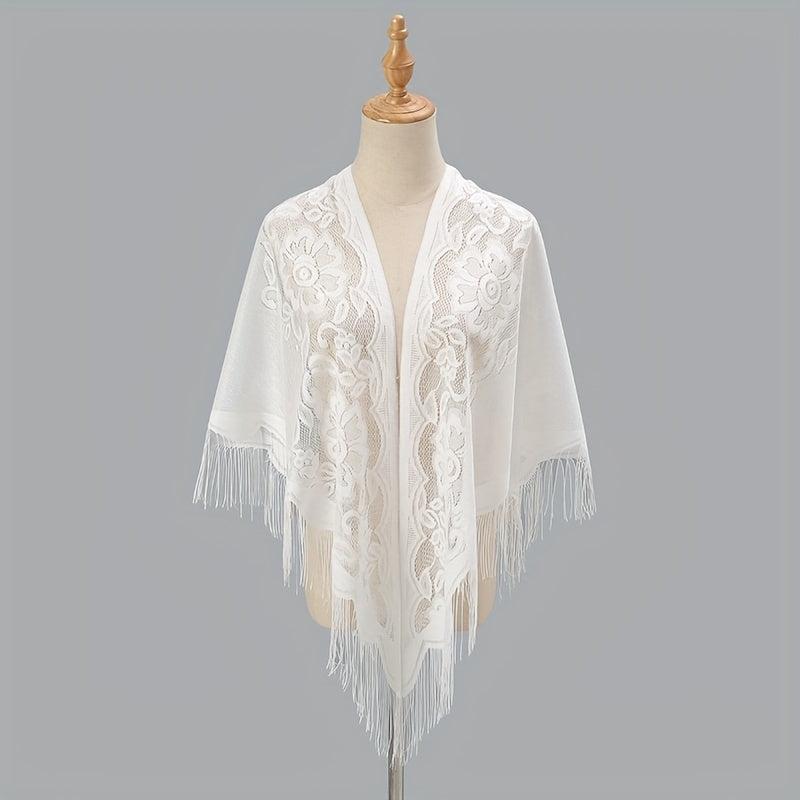 Tassel Shawl Thin Triangle Scarf Flower Embroidery Wrap