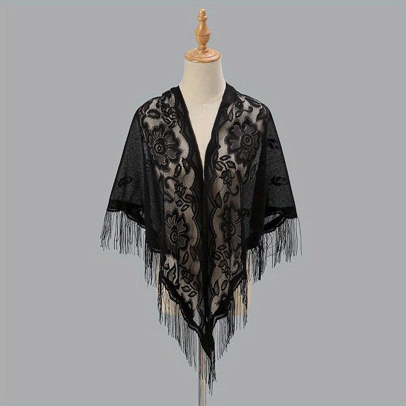 Tassel Shawl Thin Triangle Scarf Flower Embroidery Wrap