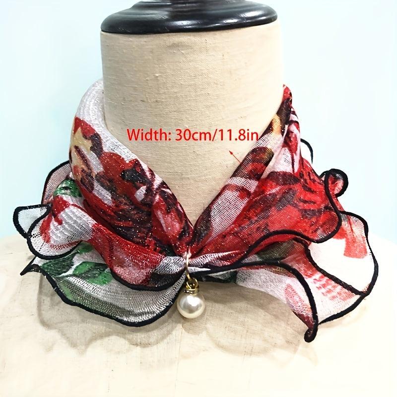 Lace Ruffles Scarf Faux Pearl Pendant Neck Gaiter