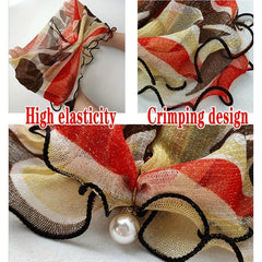 Lace Ruffles Scarf Faux Pearl Pendant Neck Gaiter