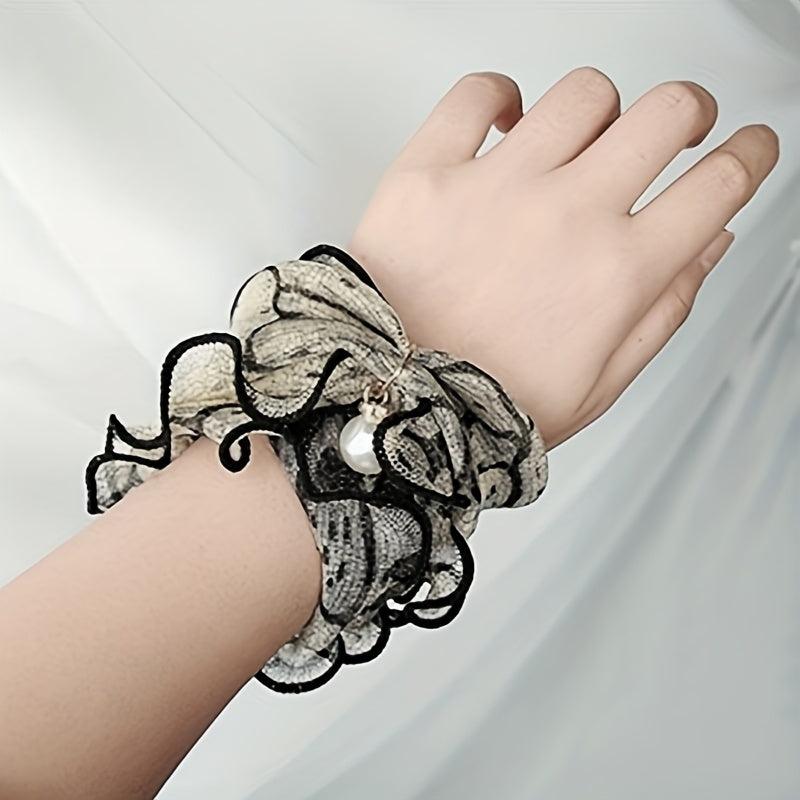 Lace Ruffles Scarf Faux Pearl Pendant Neck Gaiter