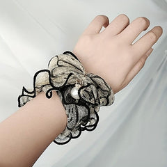 Lace Ruffles Scarf Faux Pearl Pendant Neck Gaiter