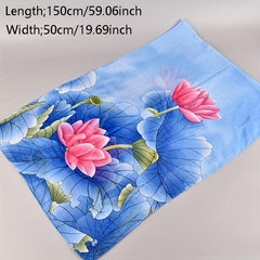 Lotus Print Chiffon Scarf Thin Windproof Shawl Sunscreen Head Wrap Beach Towel