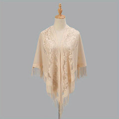 Long Tassel Triangle Shawl Lace Scarf Solid Embroidery Cape