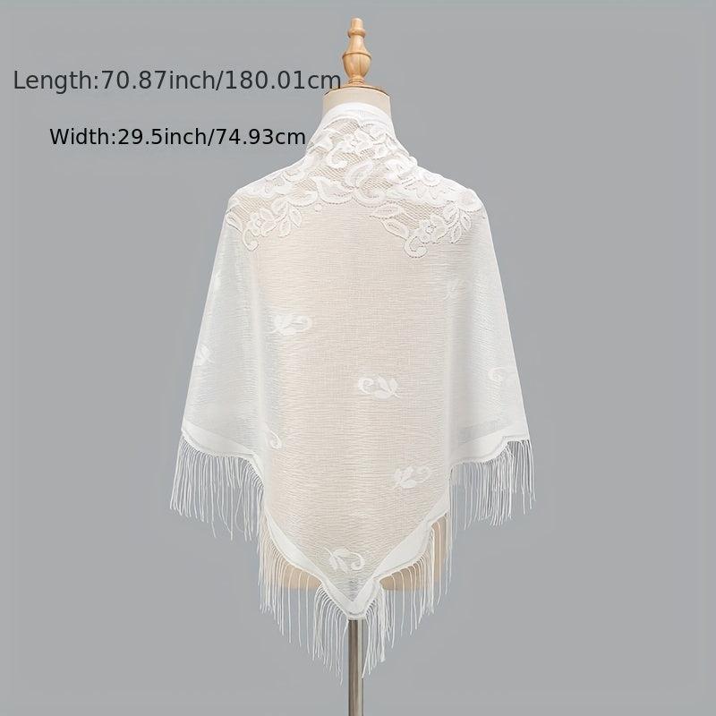 Long Tassel Triangle Shawl Lace Scarf Solid Embroidery Cape