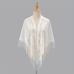 Long Tassel Triangle Shawl Lace Scarf Solid Embroidery Cape