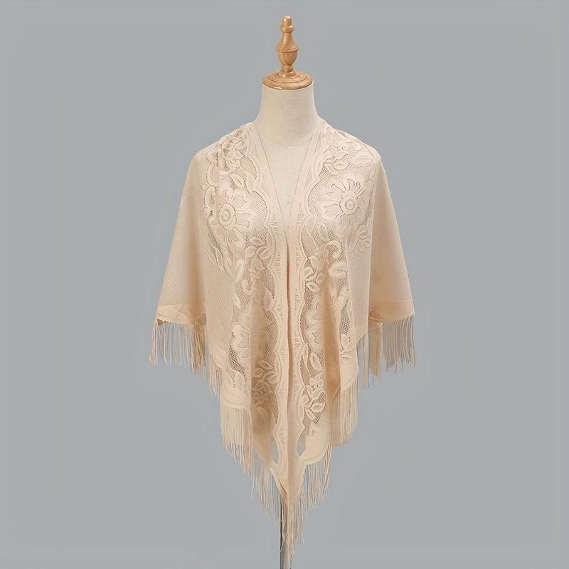 Long Tassel Triangle Shawl Lace Scarf Solid Embroidery Cape