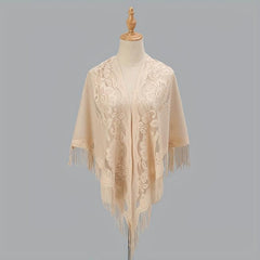 Long Tassel Triangle Shawl Lace Scarf Solid Embroidery Cape