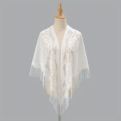 Long Tassel Triangle Shawl Lace Scarf Solid Embroidery Cape