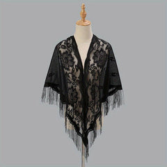 Long Tassel Triangle Shawl Lace Scarf Solid Embroidery Cape