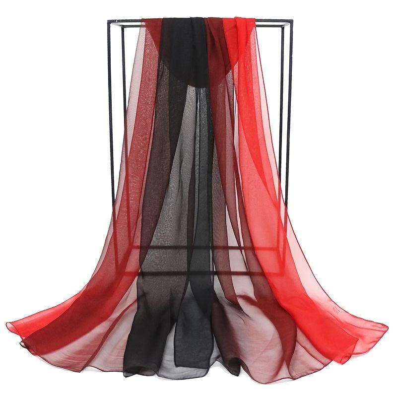 Women Silk Scarf Long Gradient Sun Protection Beach Shawl