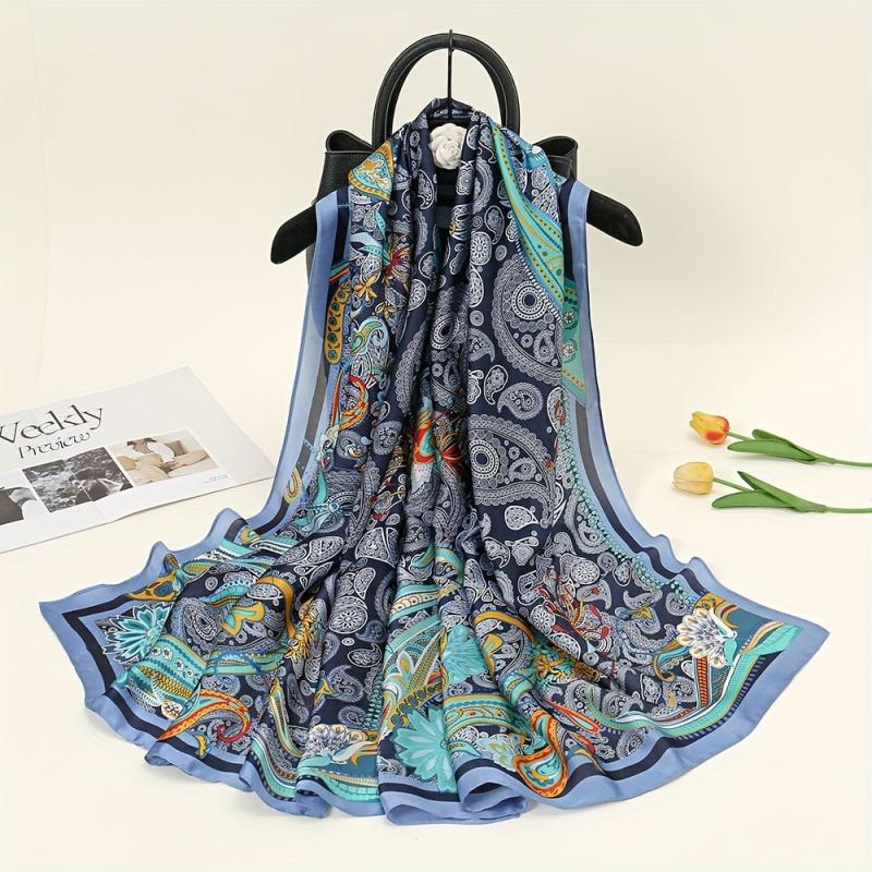 Vintage Paisley Print Silk Scarf for Women