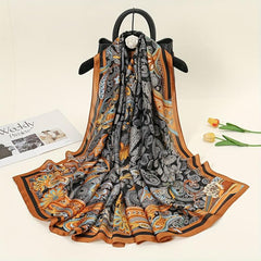 Vintage Paisley Print Silk Scarf for Women