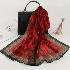 Satin Leopard Bohemia Scarf Vintage Flower Print Shawl Head Wrap