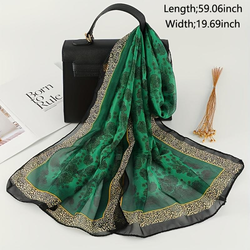 Satin Leopard Bohemia Scarf Vintage Flower Print Shawl Head Wrap