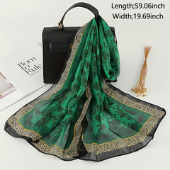Satin Leopard Bohemia Scarf Vintage Flower Print Shawl Head Wrap