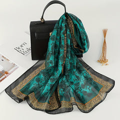 Satin Leopard Bohemia Scarf Vintage Flower Print Shawl Head Wrap