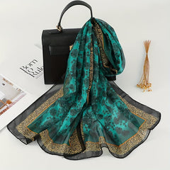 Satin Leopard Bohemia Scarf Vintage Flower Print Shawl Head Wrap